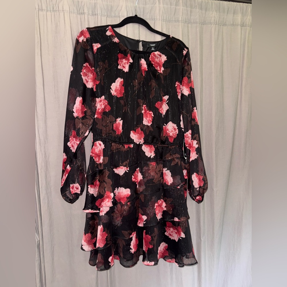 Simply Vera Wang Floral Black and Pink Women's Dress